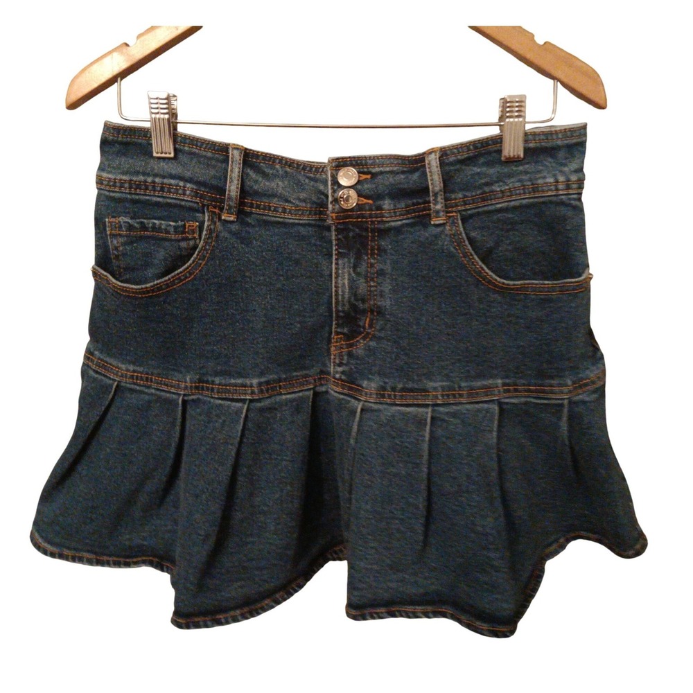 Wild Fable High Rise Denim Skirt Blue Pleated Ruffle Flounce Size‎ 12 Juniors - Picture 2 of 7